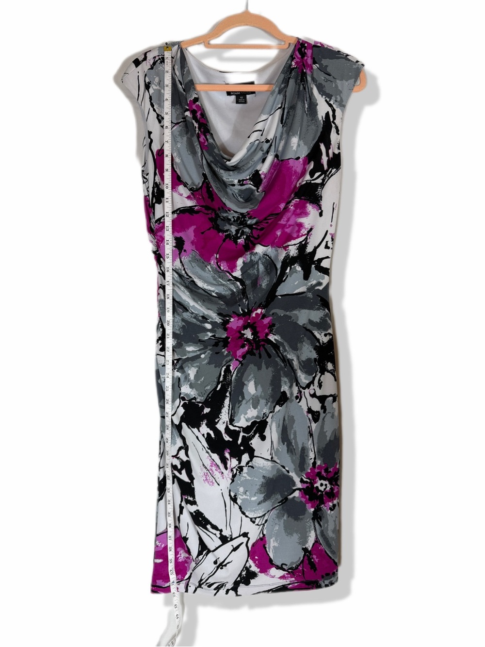 Ronni Nicole Floral Cowl Neck Sheath Dress in Fuchsia & Gray - Picture 6 of 7